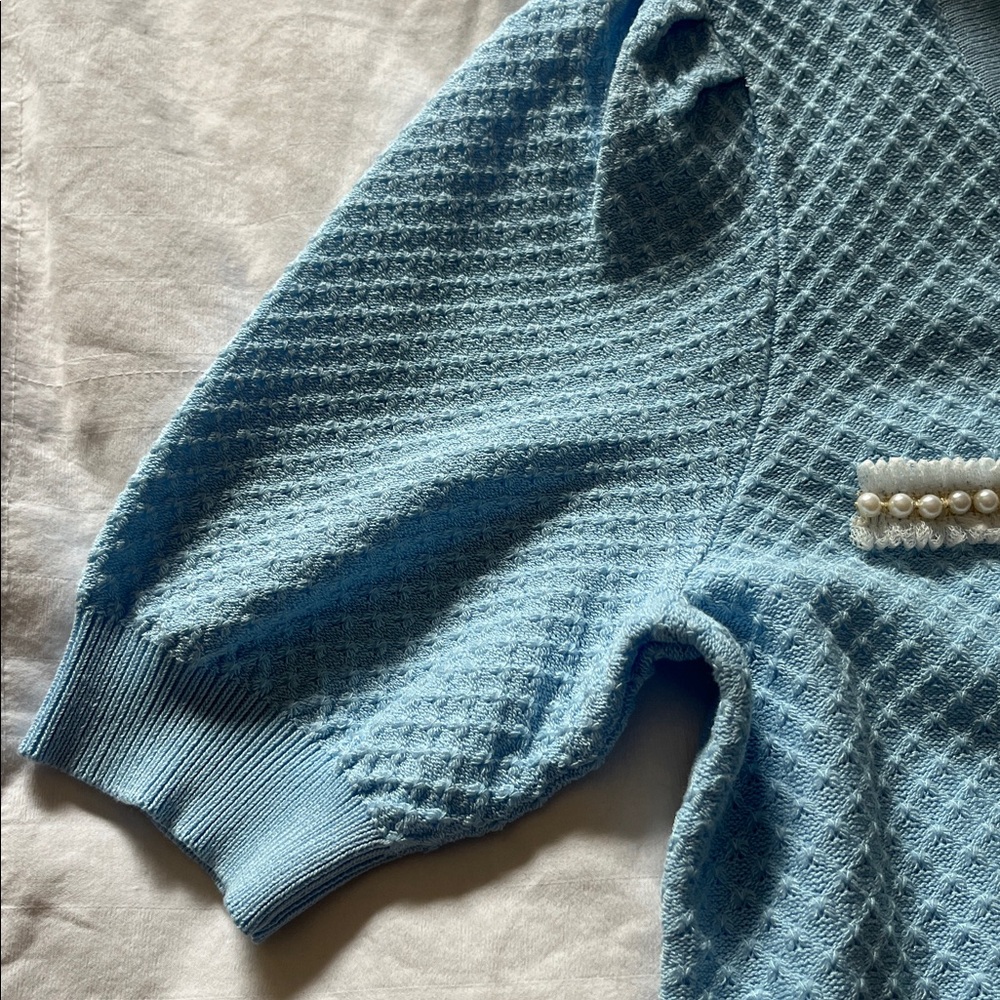 NWT Nanette Lenore blue knit sweater blouse - Picture 5 of 6